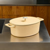 Ovale braadpan Mattia 3.0, 33×25 cm - Geëmailleerde gietijzeren braadpan met deksel, vanillegeel