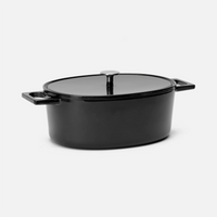 Ovale braadpan Mattia 3.0, 33×25 cm - Geëmailleerde gietijzeren braadpan met deksel, zwart