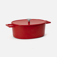 Ovale braadpan Mattia 3.0, 33×25 cm - Geëmailleerde gietijzeren braadpan met deksel, rood