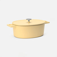 Ovale braadpan Mattia 3.0, 33×25 cm - Geëmailleerde gietijzeren braadpan met deksel, vanillegeel