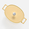 Ovale braadpan Mattia 3.0, 33×25 cm - Geëmailleerde gietijzeren braadpan met deksel, vanillegeel