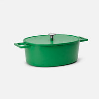 Ovale braadpan Mattia 3.0, 33×25 cm - Geëmailleerde gietijzeren braadpan met deksel, groen