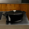 Ovale braadpan Mattia 3.0, 33×25 cm - Geëmailleerde gietijzeren braadpan met deksel, zwart