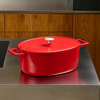 Ovale braadpan Mattia 3.0, 33×25 cm - Geëmailleerde gietijzeren braadpan met deksel, rood