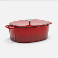 Geëmailleerde gietijzeren ovale braadpan met deksel Ø 33 cm (7 l), rood