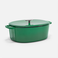 Geëmailleerde gietijzeren ovale braadpan met deksel Ø 33 cm (7 l), groen
